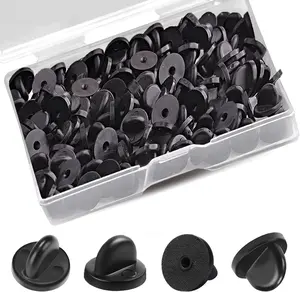 100 Pcs PVC Rubber Butterfly Clutch Backings Holder - Tie Tacks Keepers, for Replacement Uniform Badge Brooch Tie Hat Lapel Pin, Enamel, Needleless, Black