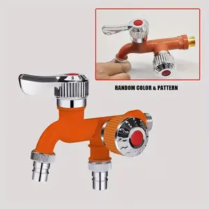 Heavy-Duty Dual Outlet Faucet with Dual Knobs, 1/2" Plumbing Connector, Easy Installation for Washing Machine & Utility Sink