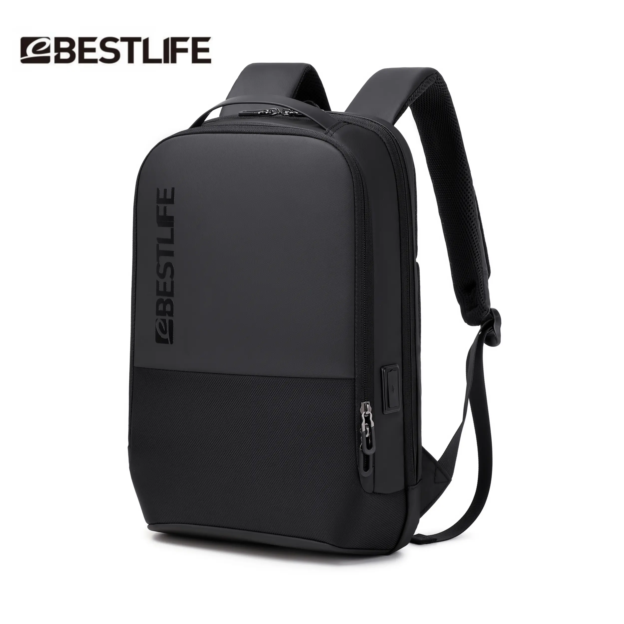 BESTLIFE 15.6 Inch Laptop Backpack for Men, Slim Business Travel Backpack with USB-A & USB-C Charging Ports, Water-Repellent Work Computer Bag with Luggage Strap & Hidden Back Pocket