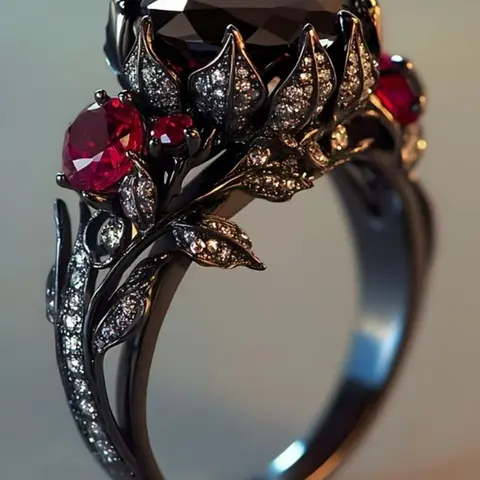 Women's Gothic Floral Artificial Zircon Ring, Dark Aesthetic Jewelry, Wedding Engagement Party Gift, Ladies Accessory for All Seasons