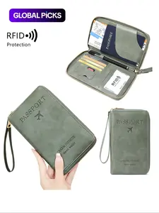 Letter Pattern Passport Holder, Passport Cover, 2024 New Style Portable Passport Case with Zipper & Wrist Strap, Multi-functional Airplane Ticket Clip, Travel Credit Card Wallet, Travel Accessories