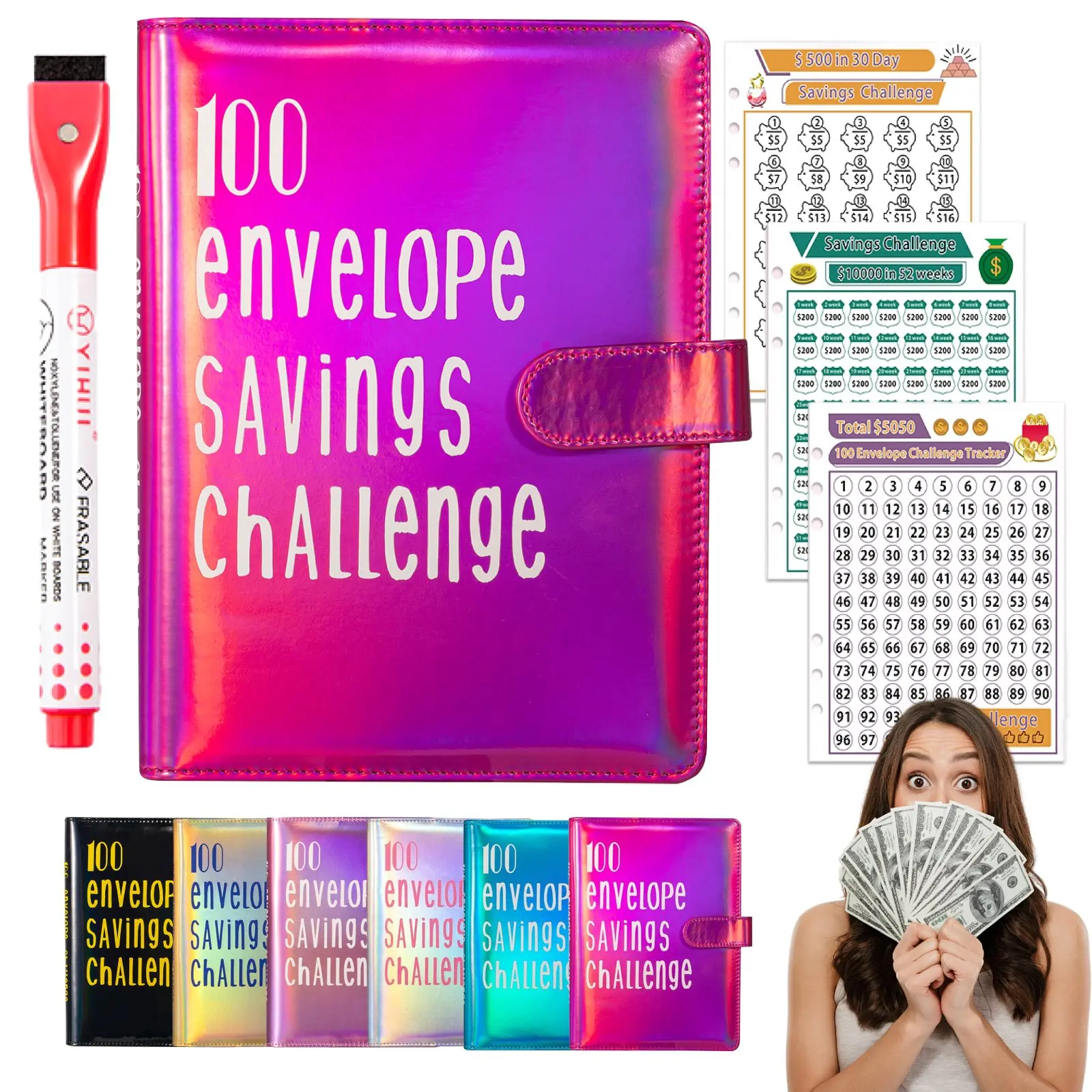 100 days  Money Saving Challenge,   Savings Challenges Budget Book Binder with Cash Envelopes，gift envelope, Savings Challenge Planner, Envelope Savings Challenge Notebooks