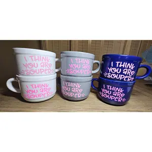 Soup Mug with Handles, I Think You're Souper, Ceramic Soup Bowl, 22 oz Bowl with Handles