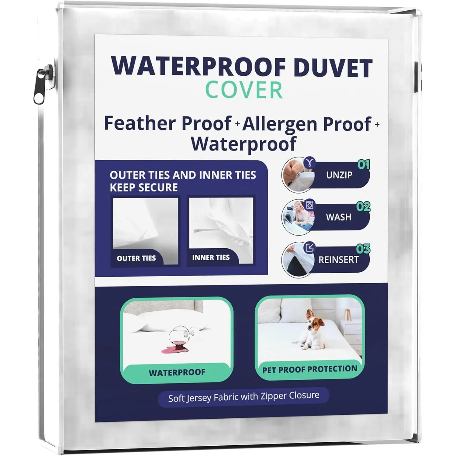 King Size Waterproof Duvet Cover or Blanket Cover - OEKO-TEX Certified, Allergen Proof, Stain Resistant Duvet Protector (106x86 in, Blocks Dust, Pet Dander, Feathers, Pollen)