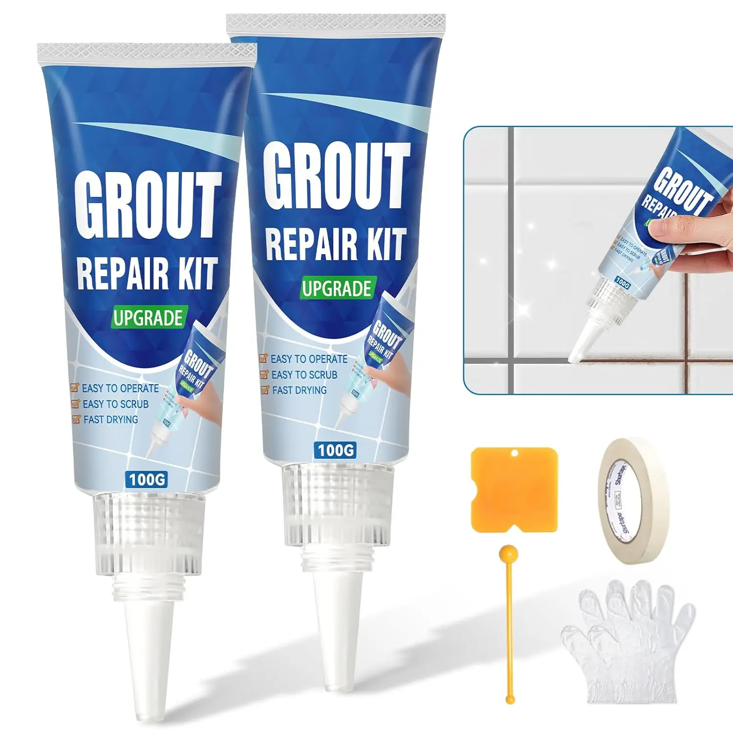 Tile Grout Repair Kit, 2 Pack White  Drying Grout Filler for Bathroom, Kitchen, Shower, Replace Grout Pen for Restore and Renew Tile Joints Line, Versatile Triple Use with Grout Sealer (Gray)