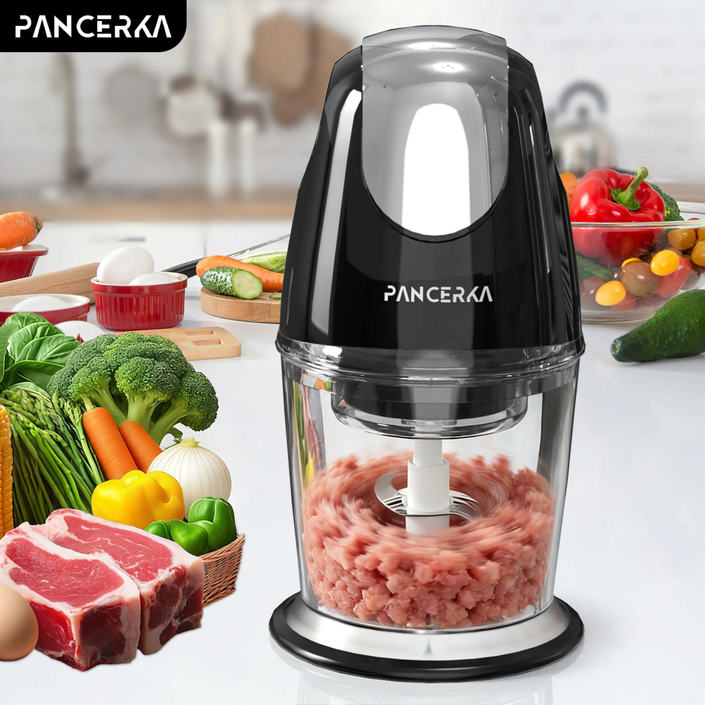 PANCERKA 600ml Electric Mini Food Chopper with 4 Stainless Steel Blades for Vegetables, Garlic, Nuts and Purees