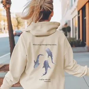 Aesthetic Whale Shark Christian Hoodie – Isaiah 43:2 Ocean Faith Shirt, Beachy Jesus Graphic Pullover, Coastal Christian Girl Hoodie