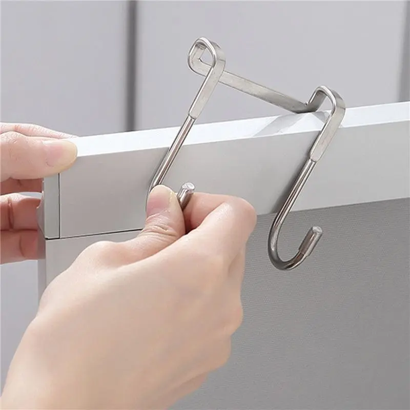 1pc Stainless Steel Double Hook Holder - Metal Hooks Heavy Duty, Over The Door Hanger For Clothes And Drawers, Hook Storage Rack