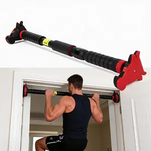 Pull Up Bar for Doorway, 440 LBS Max Load Capacity Adjustable No Screws Chin Up Bar for Home Gym, with Level Meter & Anti-Slip Design for Strength Training, Red