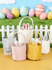 Easter Basket with Rabbit Handle, Easter Egg Hunt Drawstring Bag, Festival Easter Party Bag, Fun Design, Party Decoration, Holiday Gift, Easter Gift Bags, Easter Party Supplies