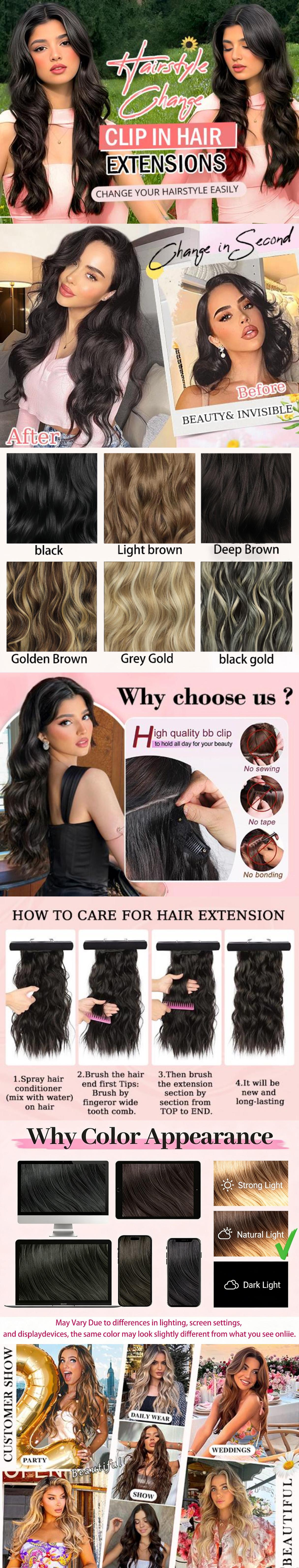 Plodon hair extensions, 16/20/24 inch each, 5 clips, easy to wear, no need to apply, gentle on hair and scalp, quick styling long wavy wigs for women.