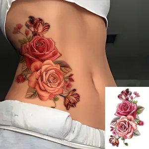 1 Sheets Big Size Body Art Temporary Tattoo Stickers For Women Girls, Realistic Rose Flower Romantic Pattern, Waterproof Fake Tattoo, Lasts 2-5 Days, Covering Scars, for Arms Wrist Shoulders Legs Waist Neck Hand Chest Thighs, Waterproof Temporary Tattoos