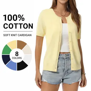 QUALFORT Women’s 100% Cotton Cropped Cardigan Sweater - 2026 Shortsleeve Button-Down Shrug, Lightweight Knit Basic Clothes, Business Casual Summer Top,summerwins,summeroutfits,vacationoutfits,beachoutfits