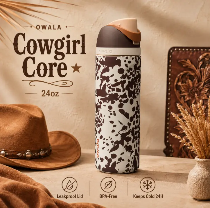 Owala Cowgirl Core 24oz Water Bottle Owala FreeSip Insulated Leakproof Stainless Steel Rodeo Western Gift for Cowgirls
