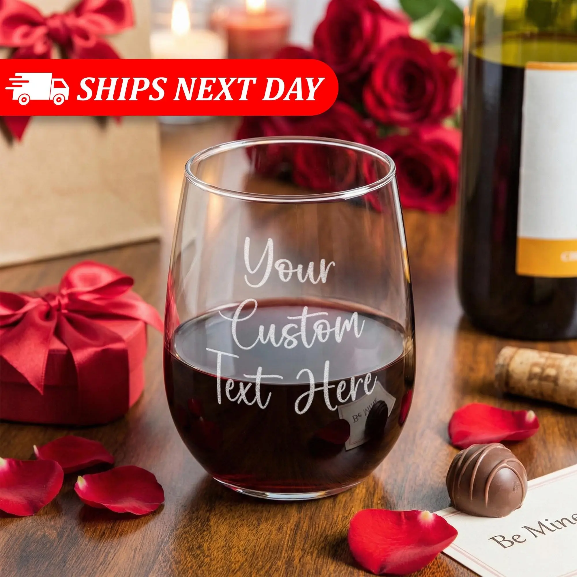 Custom Engraved Stemless Wine Glass - Personalized 3-Line Wedding & Bridesmaid Proposal Gift - 17oz Permanent Etched Glassware
