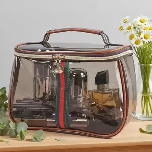 New Retro Vintage Vanity Bag, Waterproof Transparent Toiletry Bag, Large Capacity Makeup Organizer for Women, Travel Cosmetic Bag for Ladies, Portable Skincare Storage Case