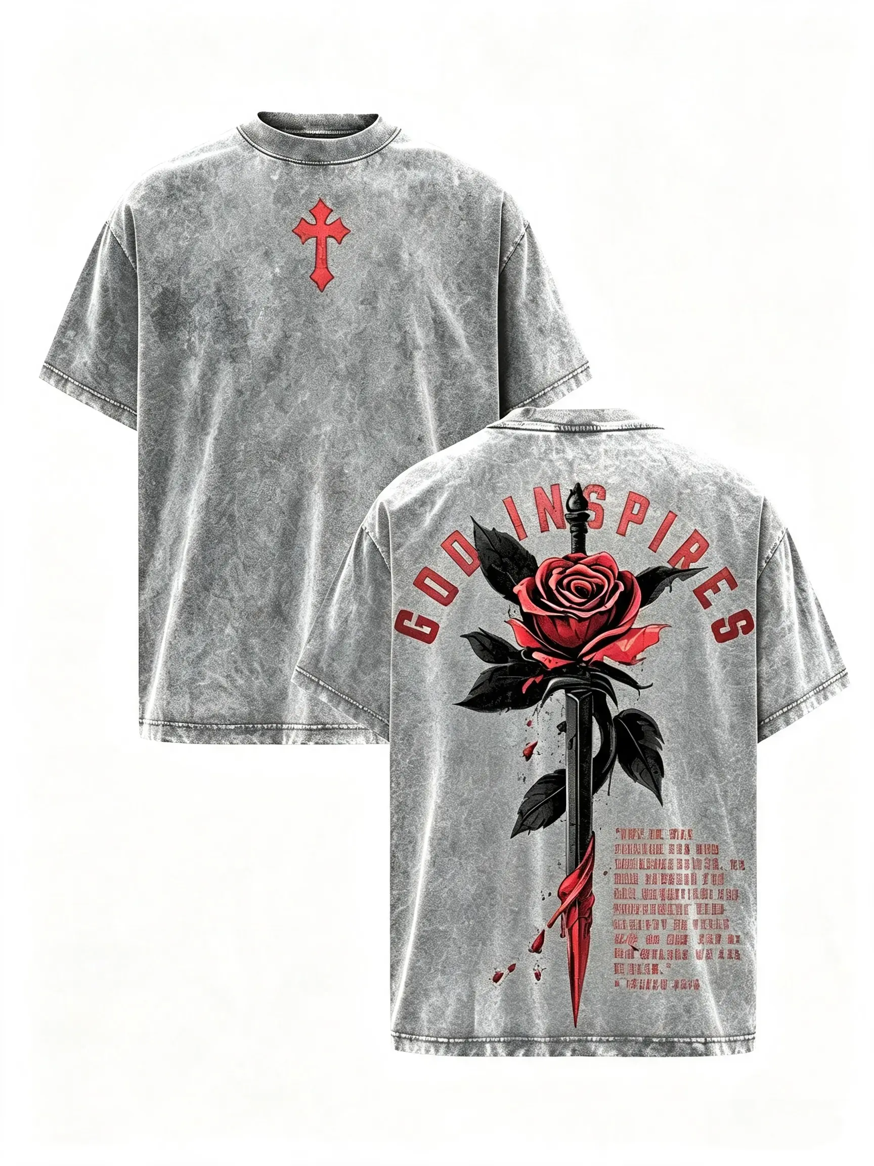 Men's Cotton Christian Graphic T-Shirt - Aesthetic Casual Street Style Tops, God-Inspired Rose Sword Design, Isaiah 53:5 Bible Verse, Cargo-Friendly Funny Meme Crewneck Short Sleeve Oversized Gift Tee