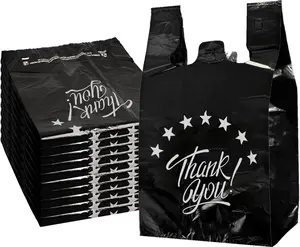 Black Thank you T shirt bag, Grocery shopping bag Reusable and Disposable Supermarket Bag 11''x6''x21'' 100PCS
