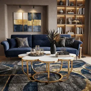 Tribesigns White And Gold Coffee Table, Modern Flower-Shaped Coffee Table With Faux Marble Tabletop, 39.37-Inch Floral Accent Center Table With Metal Frame For Living Room, Bedroom, Lounge