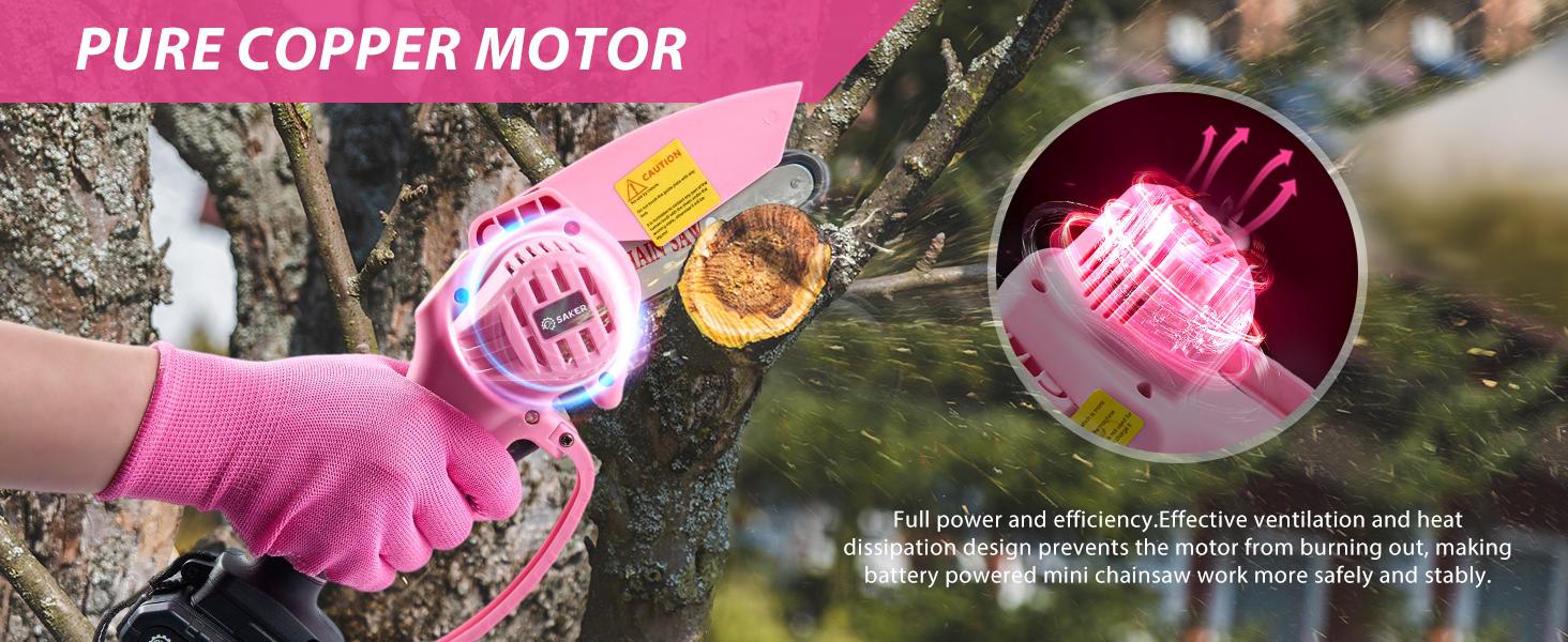 Saker Mini Chainsaw - Portable Electric Pink Handheld Chainsaw for Trees, Yards, Homes and Gardens