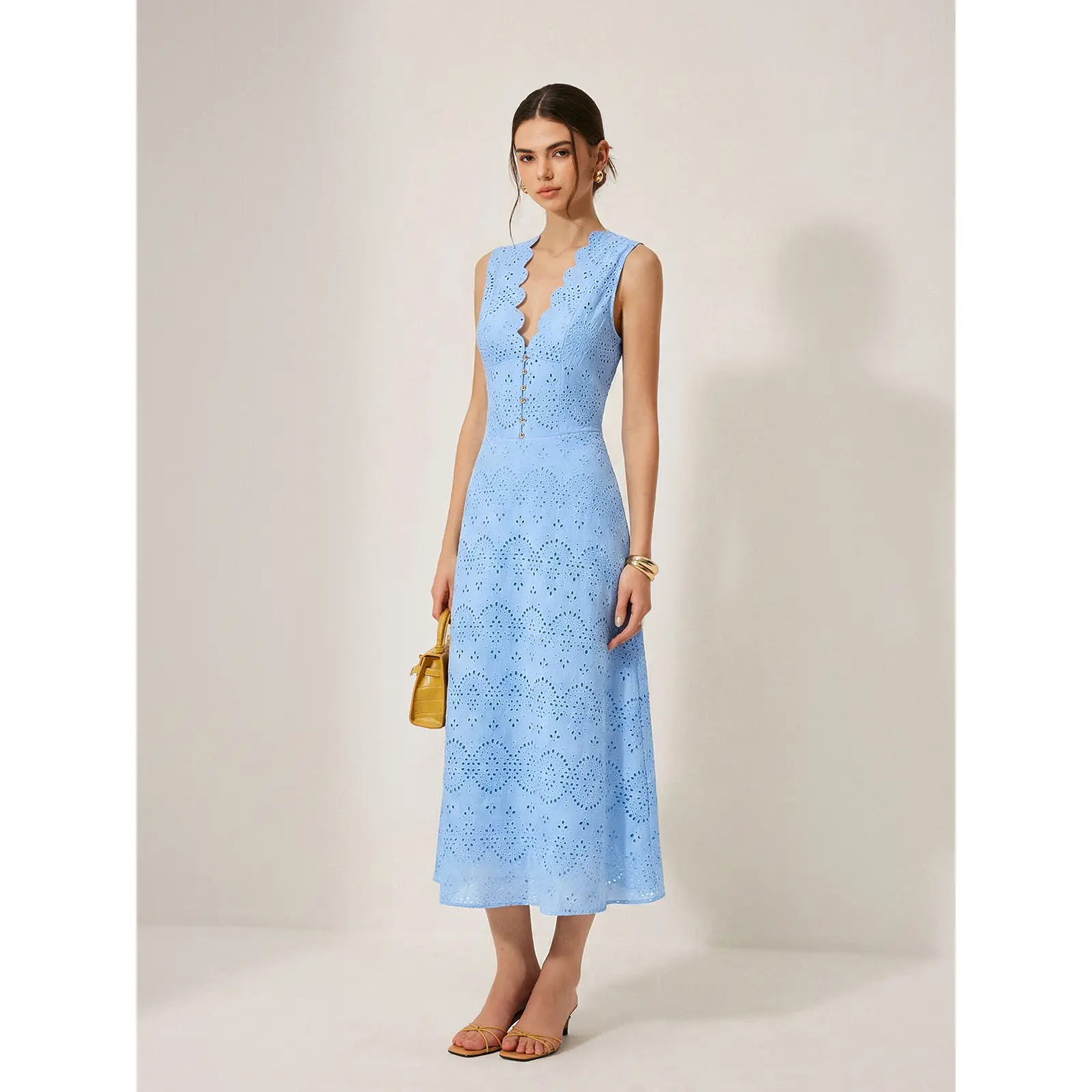 Cotton Sleeveless Embroidered Eyelet Dress