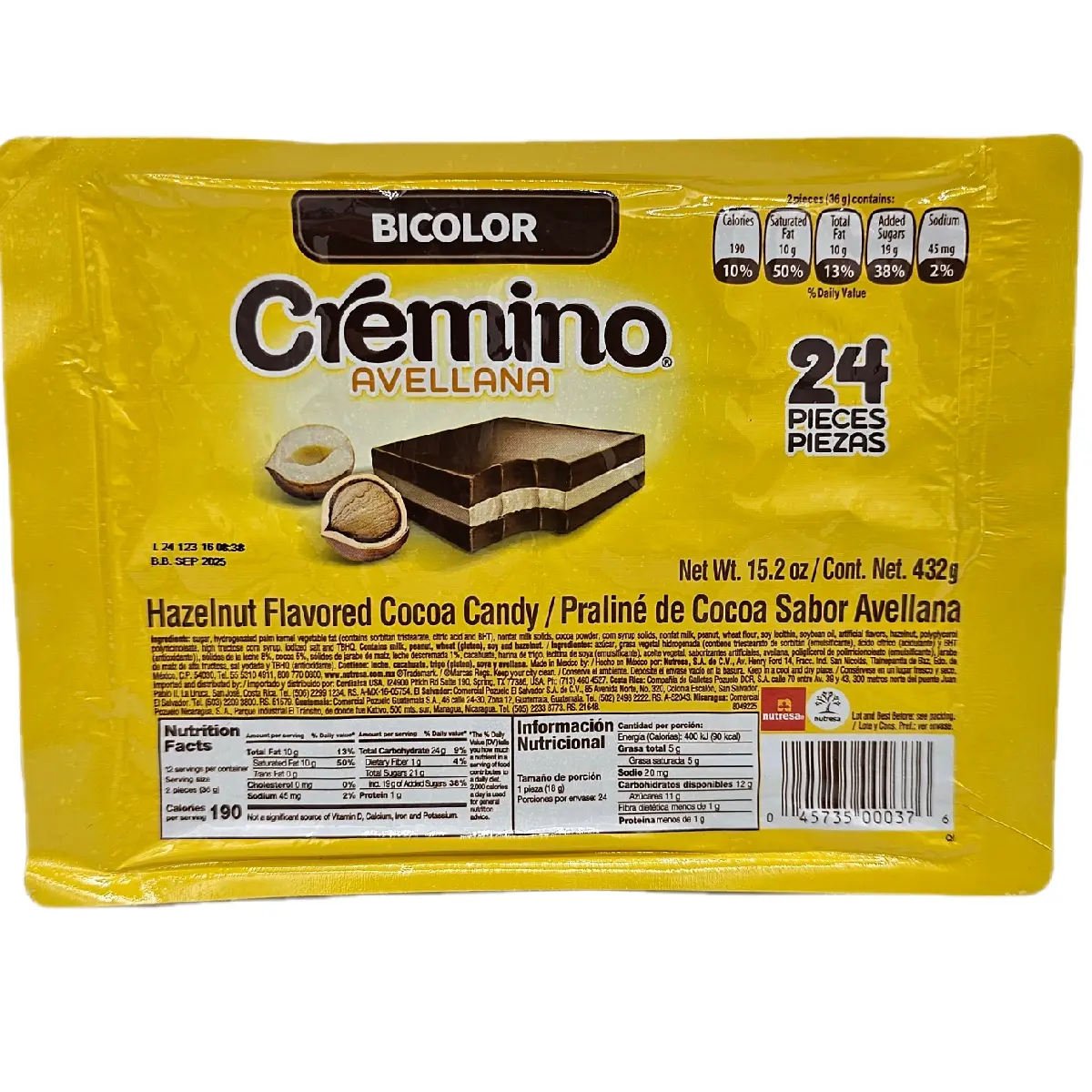 Cremino Bicolor & Blanco Hazelnut Flavored Cocoa Candy / 24 & 50 pieces Pack /