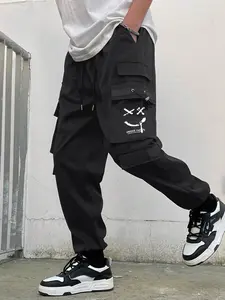 Men's Work Pants, Woven Twill Fabric, Multiple Pockets, Casual Long Pants, Elastic Waistband with Drawstring, All-Season Wear, Casual Fashion Pants