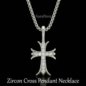 AuraNova Unisex  Cross Pendant Necklace Cubic Zirconia Stainless Steel Exquisite Christian Jewelry Gift for Men & Women Simple Elegant Design