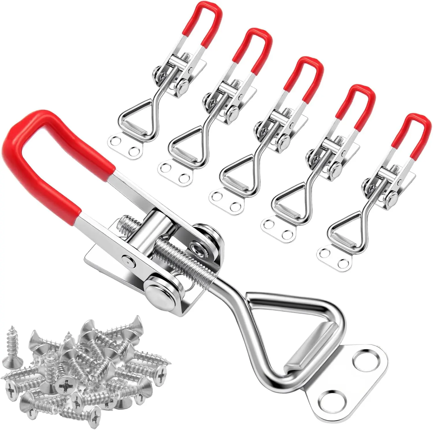 6 Pack Toggle Latch Clamp 4001, Adjustable Quick Release Pull Latches, toggle latch for  Lid Jig, Tool Box, Cooler, Trunk & Case, Heavy Duty 330Lbs Holding Capacity (24pcs Screws)