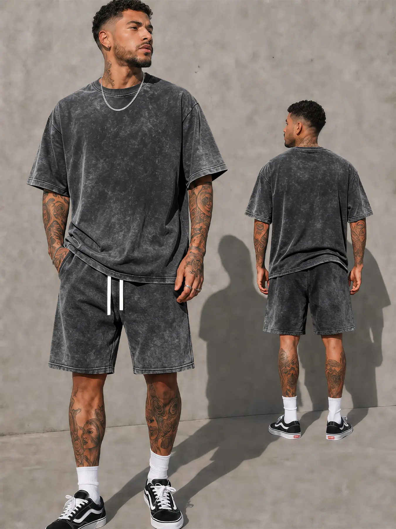 Men’s Vintage Washed Casual Athletic Short Sleeve Tee & Shorts Set, Unique Y2K American Streetwear Outfit, Soft Lightweight Breathable Cotton Fabric, Ideal for Surfing, Basketball & Daily Wear