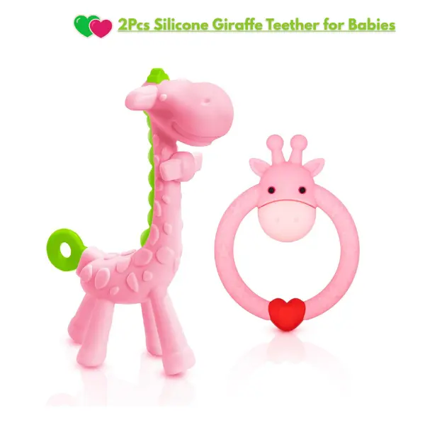 2 Pcs Baby Teething Toy, Silicone Giraffe Teether for Babies 3+ Months, BPA-Free Infant Chew Toy for Sore Gums & Teething Relief, with Storage Case, Baby Shower Gift