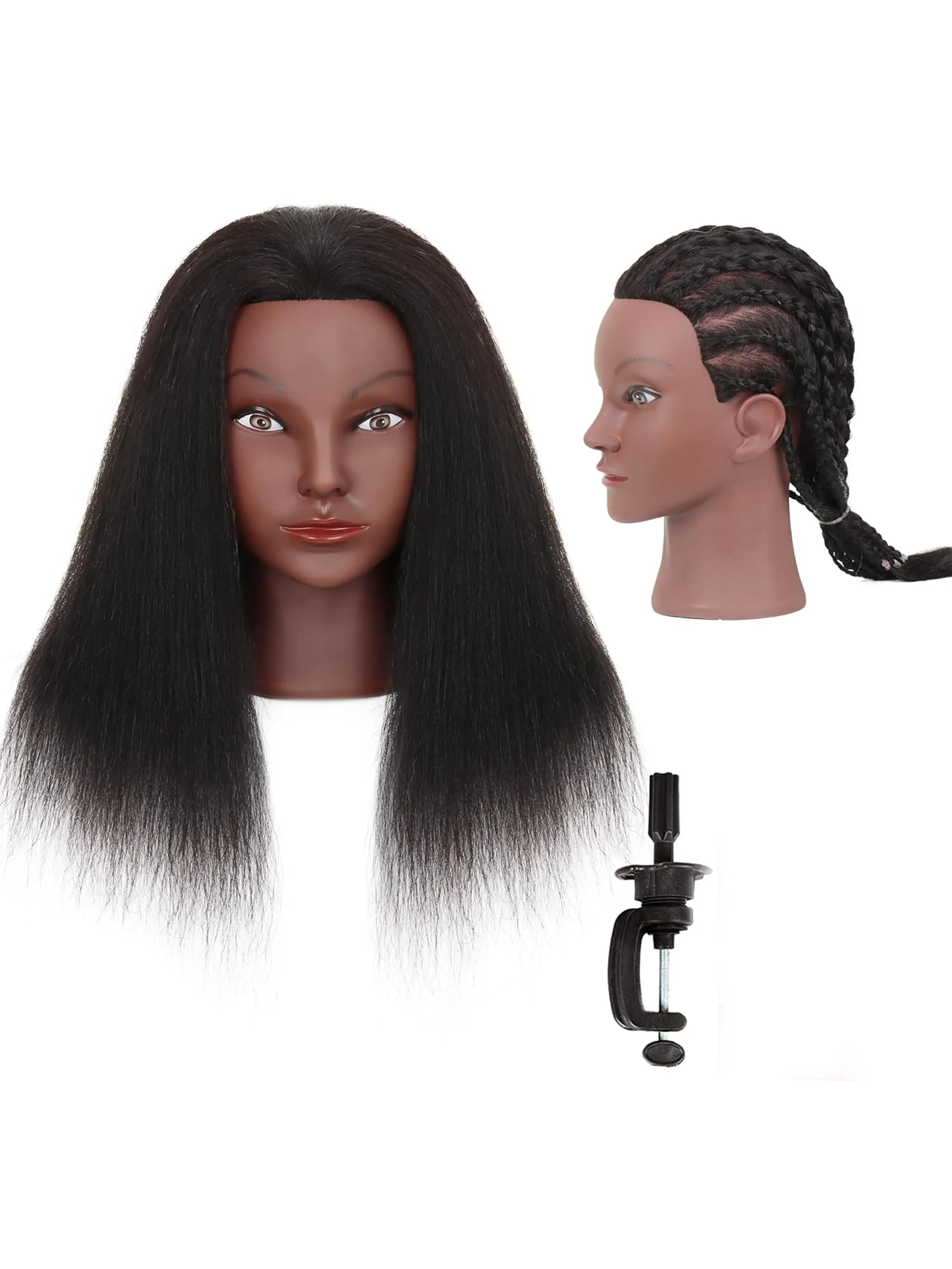 Mannequin Head 100% Real Hair 16", Practice Mannequin Head Human Hair Cosmetology Training Doll Head for Hair Styling, Manikin Head for Braiding With Clamp Holder, Mannequin Head Stand
