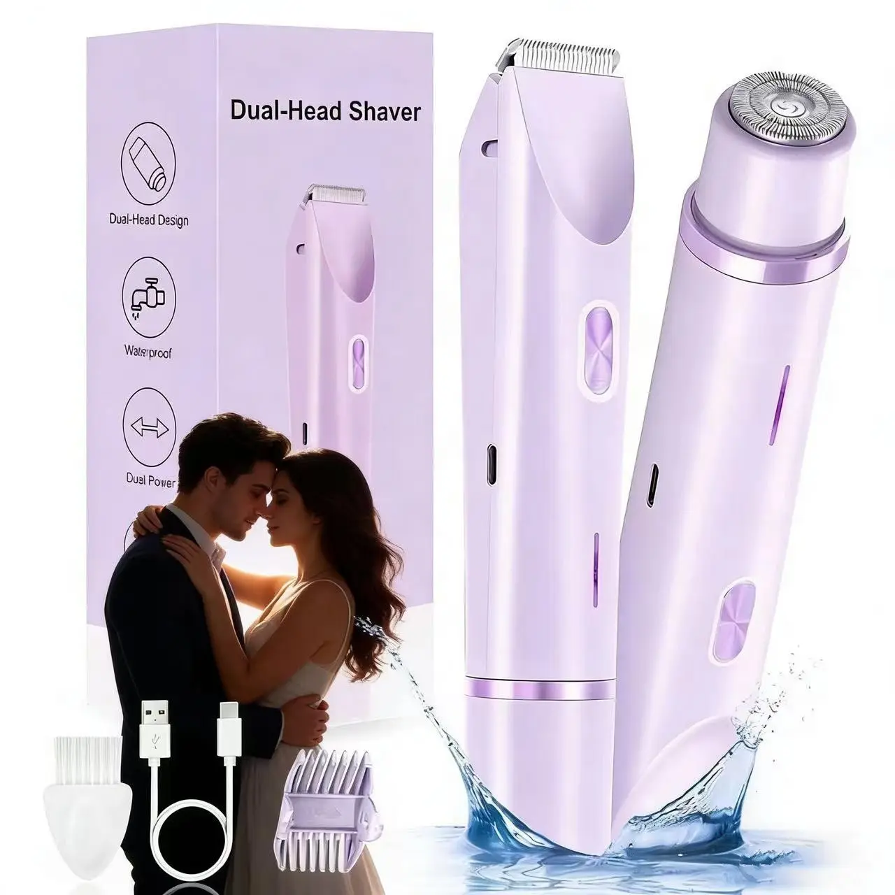 2-In-1 Multi-Function Pain-Free Electric Razor, Suitable for Sensitive Skin, Cordless Women's Razor, USB Rechargeable