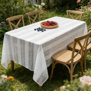 Vintage French Lace Tablecloth, Intricate Floral Design, Rustic Farmhouse Style Rectangular Outdoor Garden Wedding Party Tablecloth, Retro Fashion Dining Decor 1pc, Picnic Table Cover
