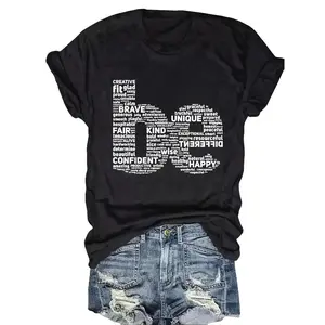 Women'S Inspirational Word Cloud Print T-Shirt - Soft Breathable Round Neck Short Sleeve, With Positive Affirmations, Medium Stretch Casual Top For Spring Summer Daily & Party Wear, Machine Washable Style Tee