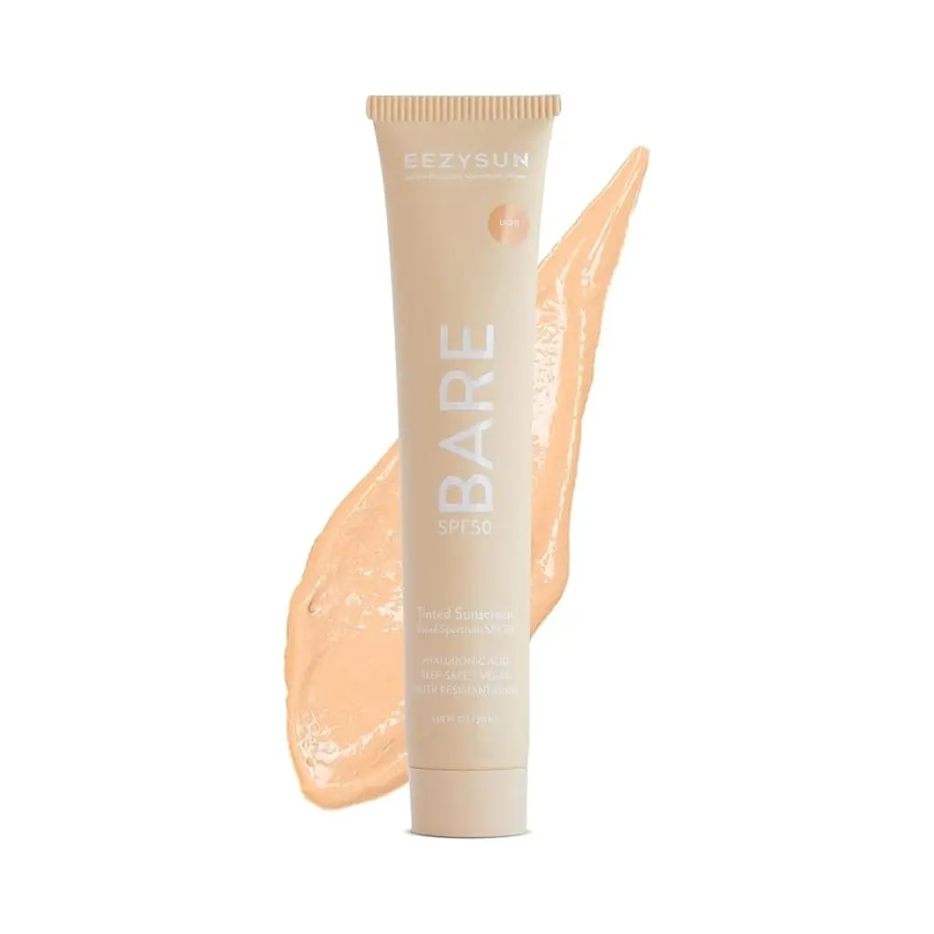 BARE Tinted Sunscreen SPF 50 – Non-Greasy, Water-Resistant, Vegan & Reef-Safe with Hyaluronic Acid & Jojoba Oil – 1.69 fl oz – Light
