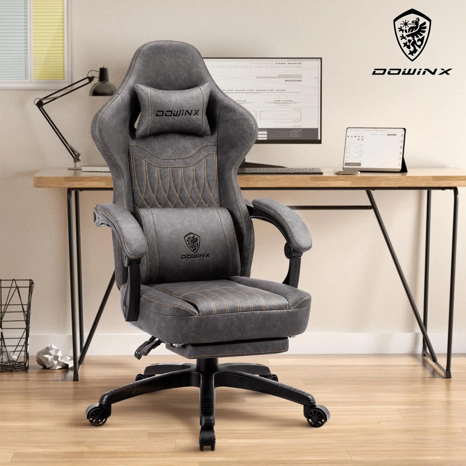 Dowinx Gaming Chair Breathable PU Leather Gamer Chair, Ergonomic Computer Chair with Massage Lumbar Support and Footrest
