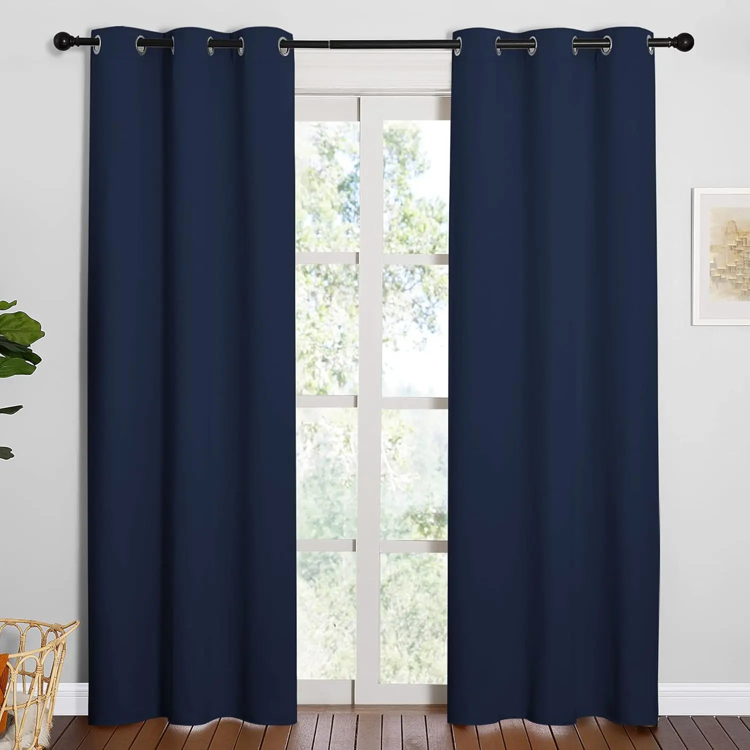 NICETOWN 3-Layered Grommet Curtains - Energy-Saving Thermal Insulated Soundproof Blackout Drapes, Navy Blue Curtains for Living Room (1 Pair, 42x84 in), Soundproof Curtains