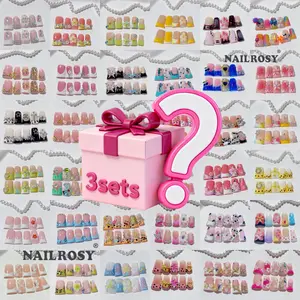 30pcs Mystery Box Handmade Press on Nails, 3D Floral Short Duck Design,Rhinestone French Shimmery Finish, Perfect for Weddings & Parties Christmas Halloween, Handmade Reusable Nails