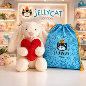 Jellycat Bashful Bunny Plush with Red Heart – Soft Cute Stuffed Animal Gift for Kids, Baby Shower, Valentine Gift, Includes Jellycat Gift Bag