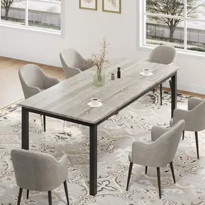 Garvee - Industrial dining table for 6 to 8 people, 71/79 inch long kitchen table with sturdy metal frame and rounded corner rectangular countertop for dining, easy to install