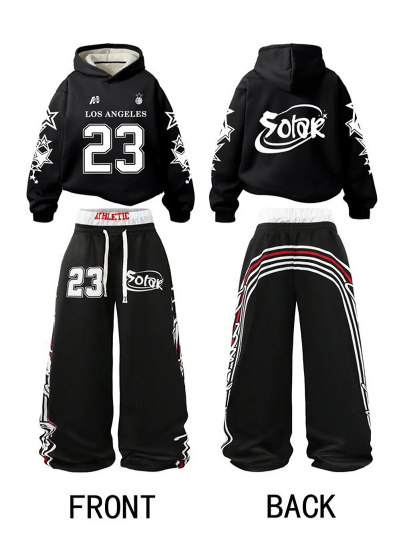 Men's Los Angeles 23 Star Hoodie & Wide Leg Pants Set (2 Piece), Y2K Fashion, Aesthetics, Basketball Streetwear, Loose Fit Comfort, Athletic