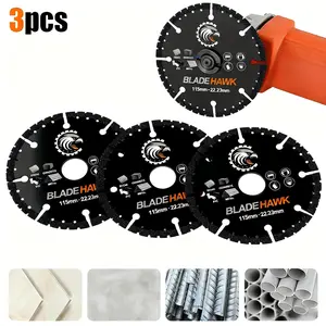 BLADEHAWK 3PCS Multi-Material Diamond Cutting Blades for Angle Grinder, 4.5 Inch 115mm and 5 Inch 125mm Brazed Saw Blades for Tile Metal Stone Plastic