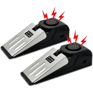 2 Pack Portable Door Stop Alarm Door Stopper with 120db Loud Security Alarm Wedge Sensors Security Devices for Traveling Apartment Hotel and Home (Black)