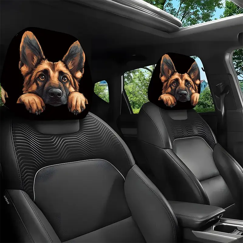 2pcs 11x10.2 Inch Peeking German Shepherd Pattern Car Headrest Covers, Car seat decorative, Car Seat Protectors, Auto Seat Protectors, Universal, Easy to Install and Durable, Car Interior Seat Accessories 2.01LYY-7