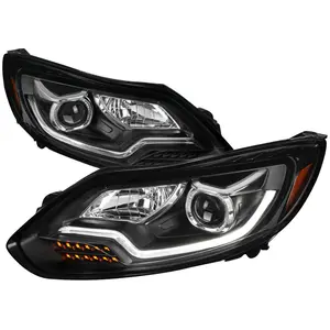 2012-2014 Focus Projector Headlights w/ LED Light Strip & Sequential Turn Signal Lights (Matte Black Housing/Clear Lens)
