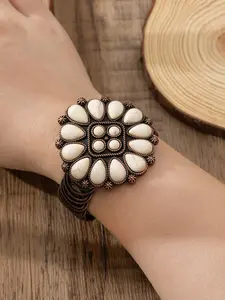 1pc Vintage Bohemian Style Teardrop Zinc Alloy Antique Bronze Cuff Bracelet For Women, Suitable For Outfits, Daily Wear, Holidays, Boho Stone Bracelet