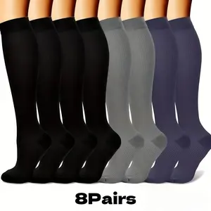 8 Pairs Unisex Compression Socks, 15-20mmHg, Top Support for Running, Cycling & Sports