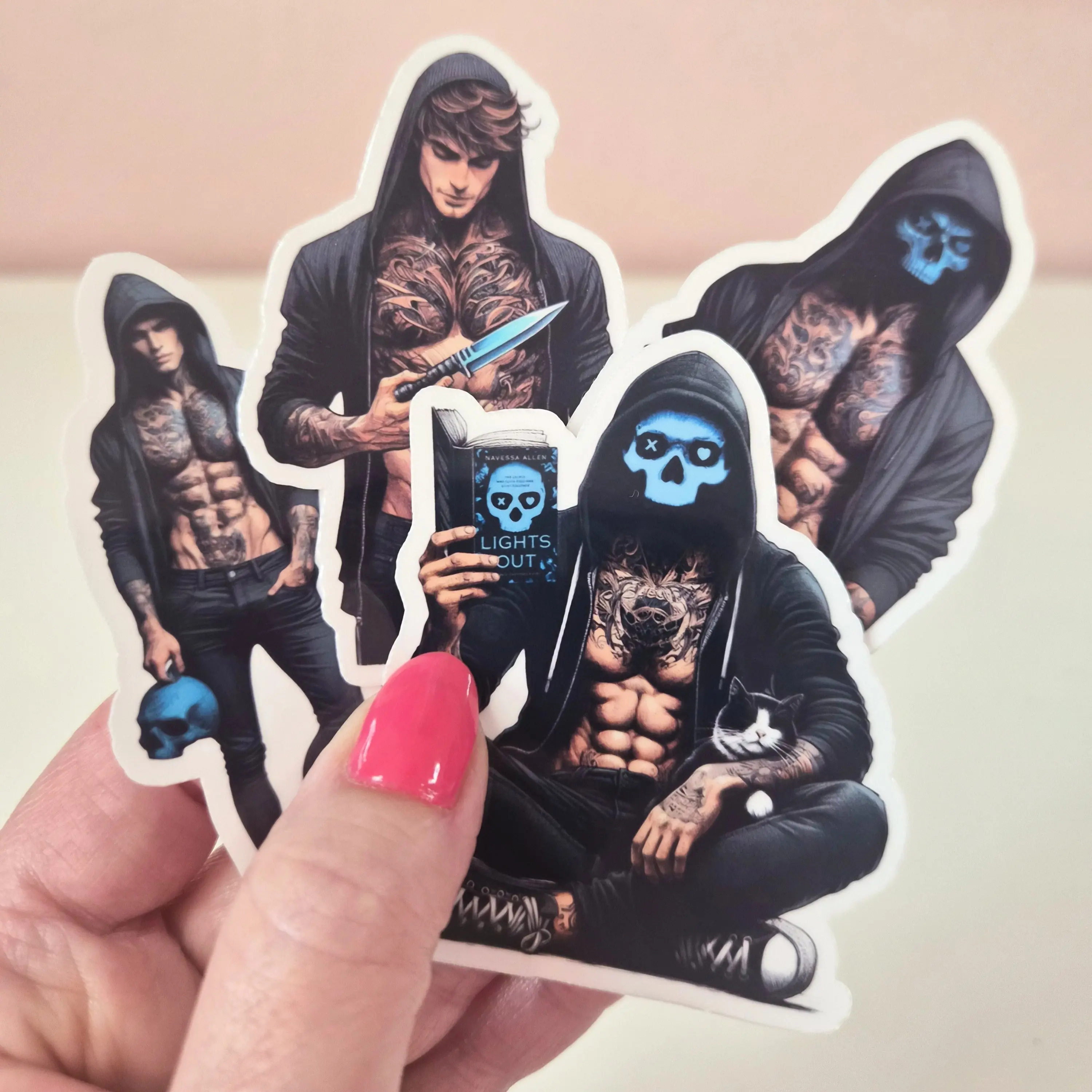 Masked Man Book Reading Stickers - Waterproof Glitter or Glossy Stickers 2.75" Size Customizable for Kindle, Book, or Tablet Handmade Crafts Diy Decal Film