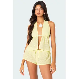 Cayenne Eyelet Split Front Top